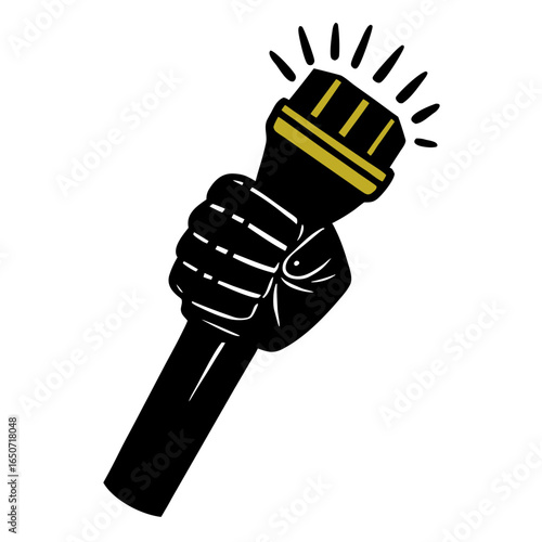 A Gleaming Golden Hand Firmly Grips a Microphone