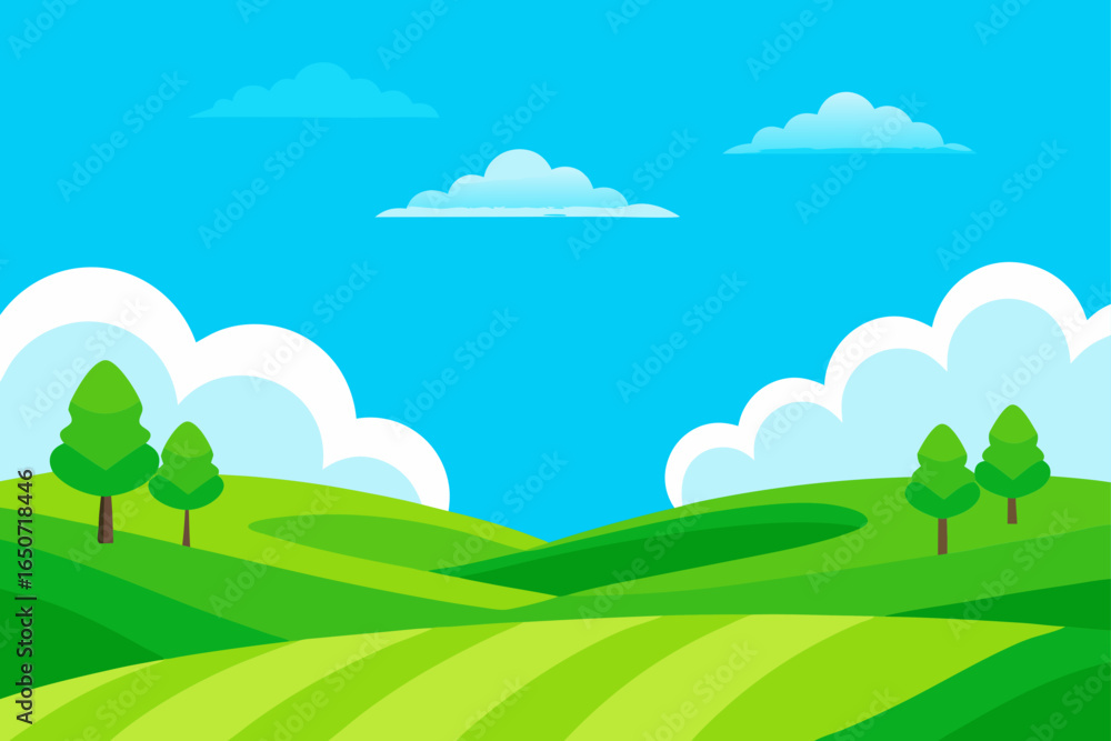 Fototapeta premium A Vibrant Green Golf Course Stretches Under a Clear Blue Sky