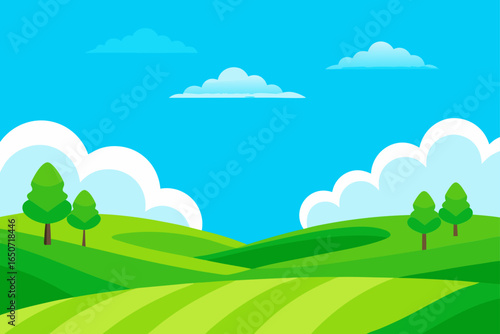 A Vibrant Green Golf Course Stretches Under a Clear Blue Sky