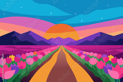 This Image Depicts a Vibrant Endless Field of Flowers