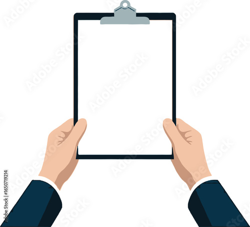 Man Holding Clipboard With White Paper Isolated on Transparent Background