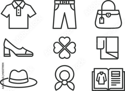 Outline Art with Polo Shirt, Jeans, Handbag, Shoe and more icons