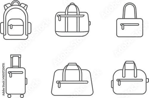 Outline Set of Baggage, Suitcase and Bags with Transparent Background