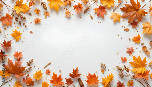 Capture autumn's beauty with vibrant maple leaves surrounding a blank canvas for your fall designs