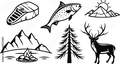 Vibrant outdoor adventure icons capturing nature's bounty for your next project.