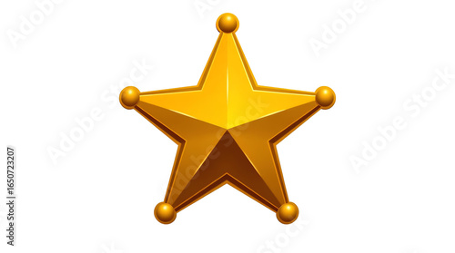 Gold Sheriff’s Star Badge – Five-Pointed Metallic Design with Raised Edges and Decorative Details – Transparent Background