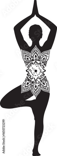 Elegant yoga silhouette with sacred mandala design