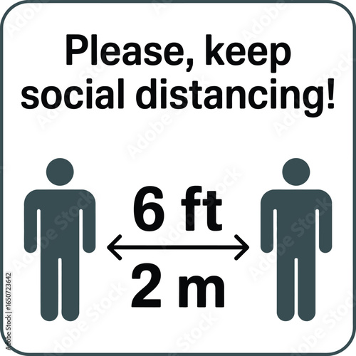 Social Distancing Sign Two Silhouetted Figures with 6 Feet or 2 Meters Distance