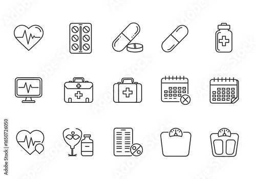 Medical line icon set of healthcare and treatment concepts