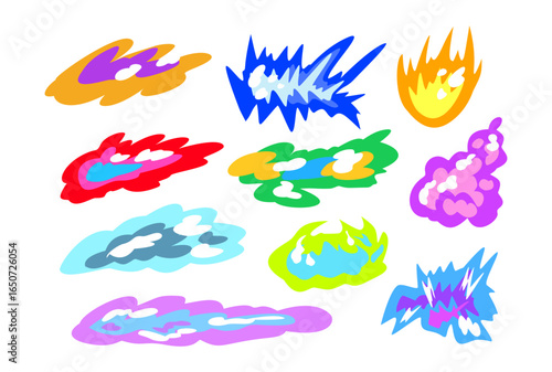 Set of colorful abstract effect shapes anime style
