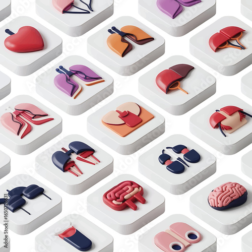 realistic human organ icon models isolated on transparent background