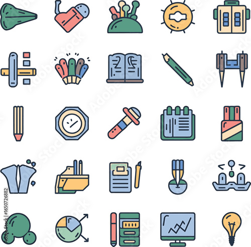 education tools icons bundle isolated on transparent background