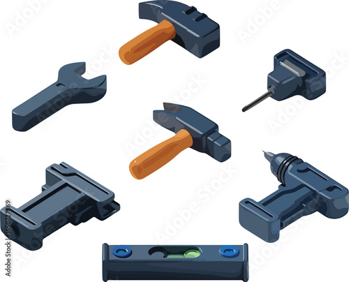 hand tools and measuring device marine engineering tools set isolated on transparent background