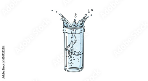 Refreshing splash of clean water emerging from a tall glass container against a pure white background