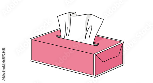 A simple illustration of a pink tissue box dispensing white tissues for everyday use