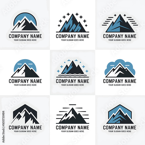 Mountain hill logo designs icon set on transparent background