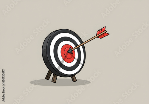 Target and arrow hitting bullseye goal achievement illustration