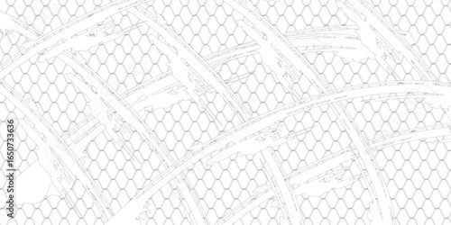 Fishing net with floats  curved by a wave. Graphic line art hand drawn on the theme of sea and fishing in black and white ink. background good art