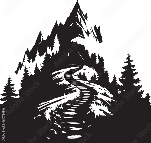 Ascend to the summit: winding mountain path through forest