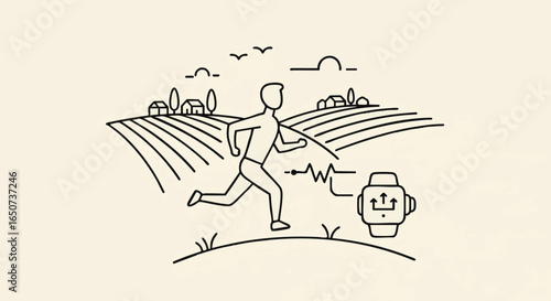 Healthy Lifestyle Running in Nature, Fitness Tracking with Smartwatch