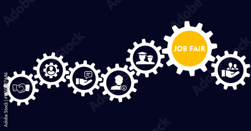Job fair banner web icon vector illustration concept for employee recruitment and onboarding program with an icon of the information, advice, skills, occupational, applicants, recruit, and hiring 