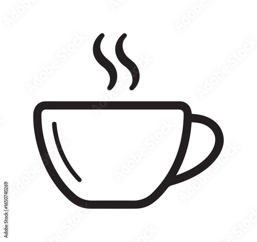Black Outline Icon of a Steaming Hot Coffee Mug
