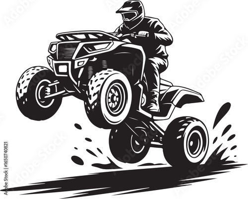 Dynamic ATV rider leaps through air in action sport thrill