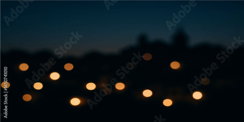 Vibrant city lights create a blurred, glowing bokeh against a dark, star-filled night sky
