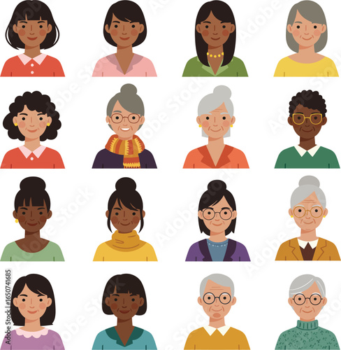 A diverse collection of female avatars for business and social media. These vector illustrations showcase a wide range of ethnicities, hairstyles, and ages, perfect for a variety of projects.