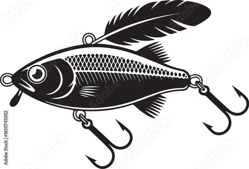 Realistic fish fishing lure with feather detail and hooks
