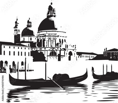 Iconic Venice skyline with gondolas sailing on canal waters