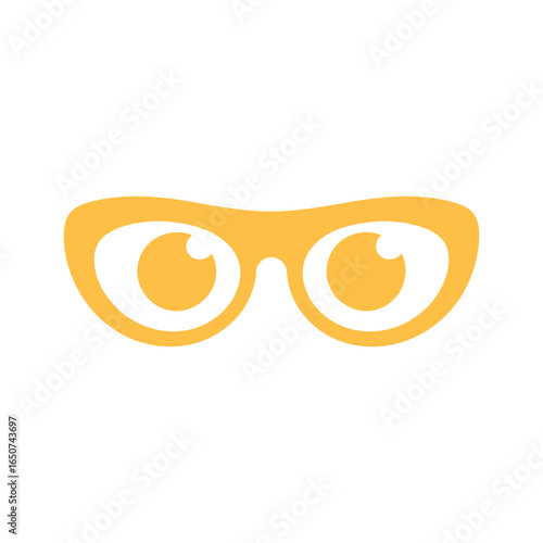 Yellow geek glasses icon with visible eyes pupils on white background illustration