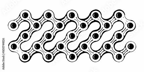 Illustration of a repeating bicycle chain pattern with black circles and white links design element on transparent background