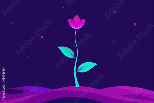 Bioluminescent Flower Growing in Purple Sand on Alien Planet