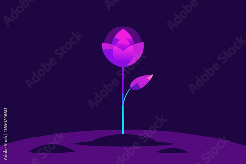 Bioluminescent Flower Growing in Purple Sand on Alien Planet
