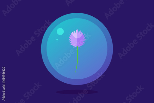 Bioluminescent Thistle Floating in a Bubble on Gray Ground