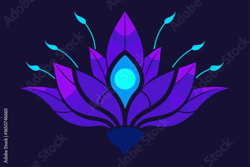 Biomechanical Flower with Blue LED Veins Over Magenta Background