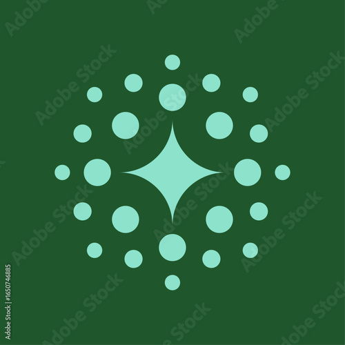 Modern circular logo design featuring a central starburst surrounded by evenly spaced dots, symbolizing connection, clarity, and unity. Suitable for branding, apps, and digital media.