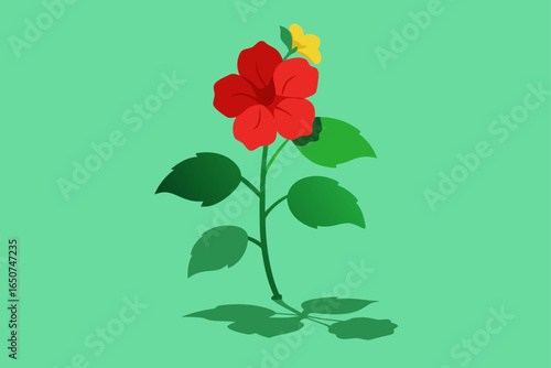 Blooming Hibiscus Bush Clipping with Green Shadow