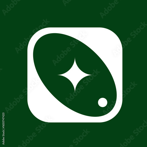 Stylized logo with a white star inside an elliptical shape, enclosed in a rounded square. Clean and professional design ideal for apps, fintech, and corporate branding.