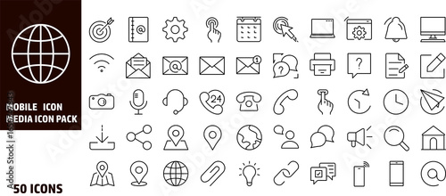 Mobile and web icon, clean premium and professional mobile app development icon, calendar, setting, computer, mouse , headphone, GPS, share , communication, development icon. ( 160825 052425 S01A)