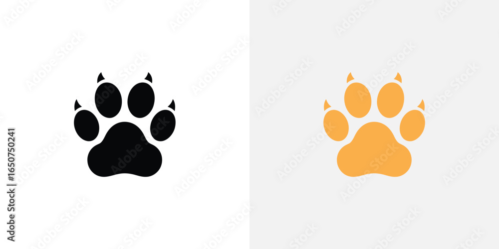Fototapeta premium Black and Gold Paw Print Illustrations on a White and Light Grey Background