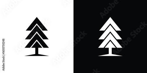 Abstract Minimalist Pine Tree in Black and White Inverted Color Design Displayed Side by Side