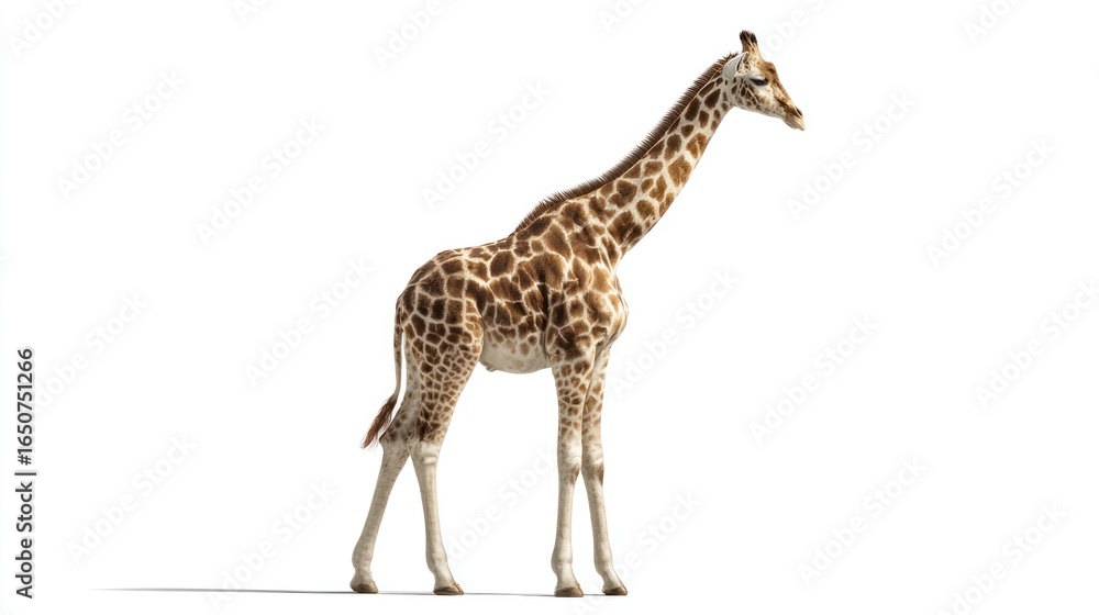 Naklejka premium Side profile of a giraffe against a white background