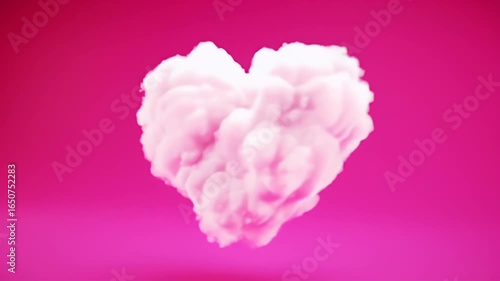 Fluffy Cloud Heart Floating on Soft Pink Backdrop Symbolizing Love and Affection with Dreamy Light in Abstract