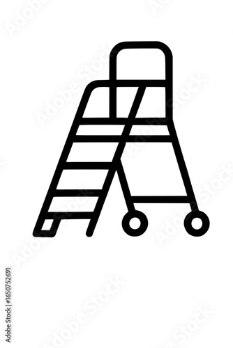 black Outline Icon of Ladder with Wheels Vector
