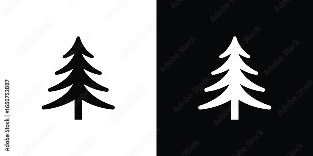 Obraz premium Inverted Evergreen Tree Icon Black on White and White on Black Backgrounds