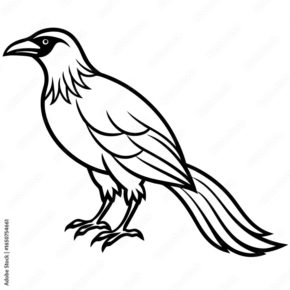 Obraz premium Stylized black and white illustration of a bird with a long tail