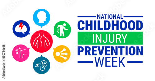 National Childhood Injury Prevention Week  background, banner, card or poster design template is observed every year during September, to raise awareness about the mission. Vector illustration.