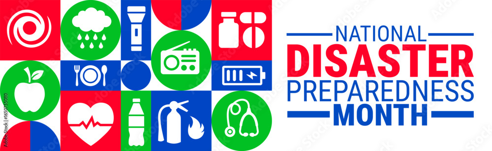 Φωτογραφία national disaster preparedness month background, banner, card or poster design template is observed every year during September, to raise awareness about the mission